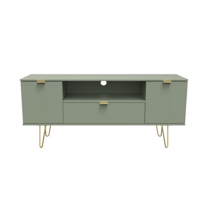 Fuji 2 Door 1 Drawer Wide TV Unit in Reed Green (Ready Assembled) | DIY ...