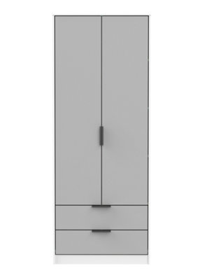 Fuji 2 Door 2 Drawer Wardrobe in Grey Matt & White (Ready Assembled)