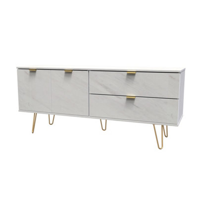 Fuji 2 Drawer 2 Door Wide Sideboard in Marble (Ready Assembled)
