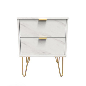 Fuji 2 Drawer Bedside Cabinet in Marble (Ready Assembled)