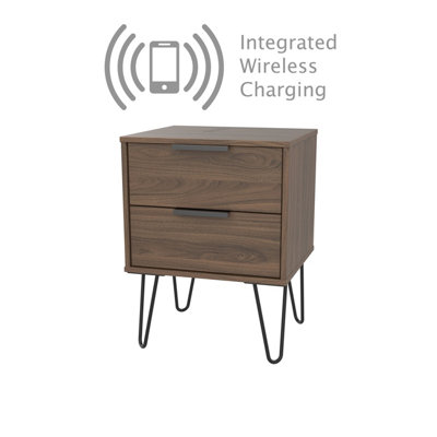 Fuji 2 Drawer Bedside  - WIRELESS CHARGING in Carini Walnut (Ready Assembled)