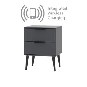 Fuji 2 Drawer Bedside  - WIRELESS CHARGING in Graphite (Ready Assembled)