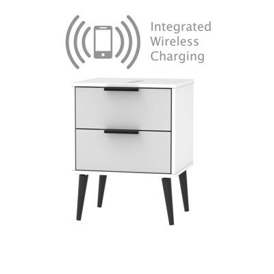 Fuji 2 Drawer Bedside  - WIRELESS CHARGING in Grey Matt & White (Ready Assembled)