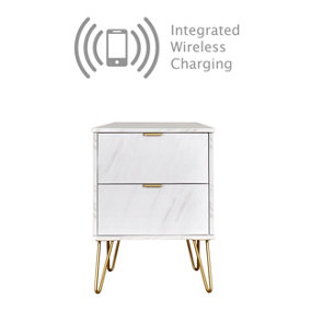 Fuji 2 Drawer Bedside  - WIRELESS CHARGING in Marble (Ready Assembled)