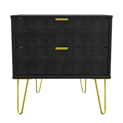 Fuji 2 Drawer Side Table in Black Matt (Ready Assembled)