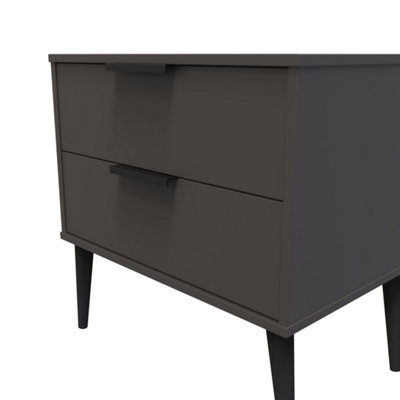 Fuji 2 Drawer Side Table in Graphite (Ready Assembled)
