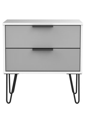 Fuji 2 Drawer Side Table in Grey Matt & White (Ready Assembled)