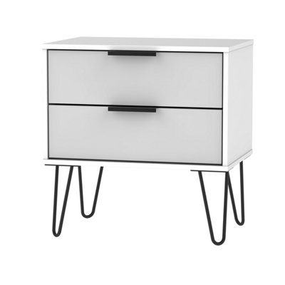 Fuji 2 Drawer Side Table in Grey Matt & White (Ready Assembled)