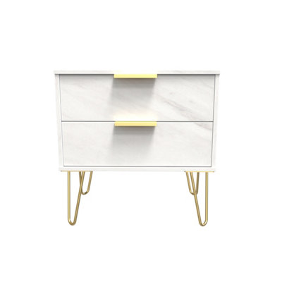 Fuji 2 Drawer Side Table in Marble (Ready Assembled)