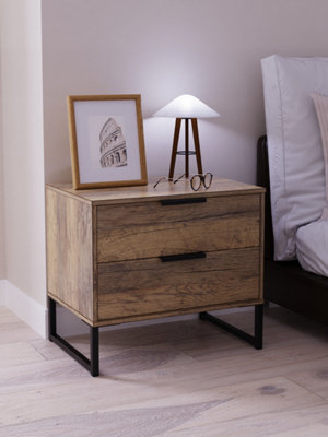 Fuji 2 Drawer Side Table in Vintage Oak (Ready Assembled)