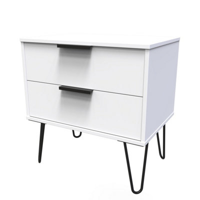 Fuji 2 Drawer Side Table in White Matt (Ready Assembled)