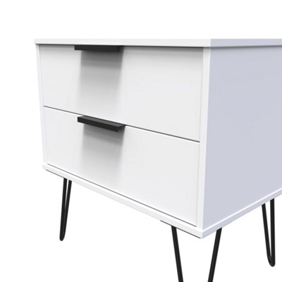 Fuji 2 Drawer Side Table in White Matt (Ready Assembled)