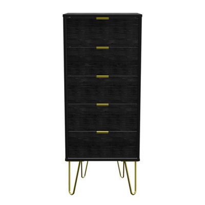 Fuji 5 Drawer Tallboy in Black Matt (Ready Assembled)