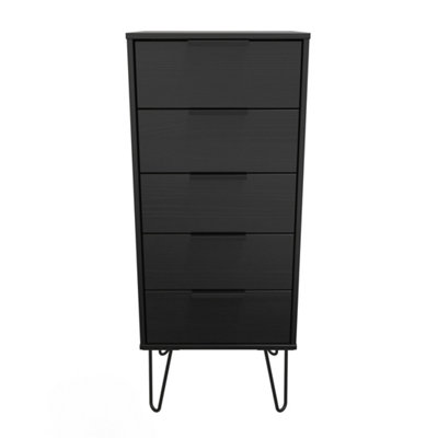 Fuji 5 Drawer Tallboy in Black Matt (Ready Assembled)