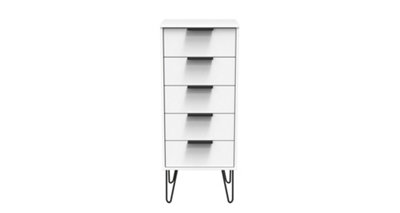 Fuji 5 Drawer Tallboy in White Matt (Ready Assembled)