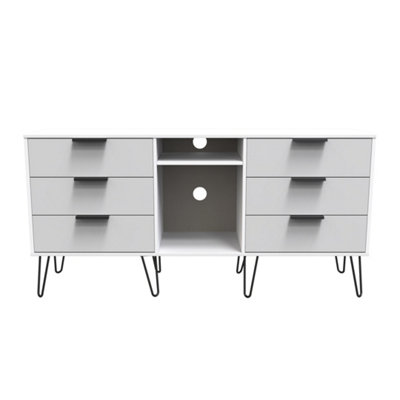 Fuji 6 Drawer Sideboard in Grey Matt & White (Ready Assembled)