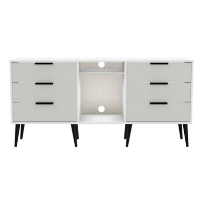 Fuji 6 Drawer Sideboard in Grey Matt & White (Ready Assembled)