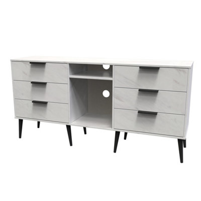 Fuji 6 Drawer Wide Sideboard in Marble (Ready Assembled)