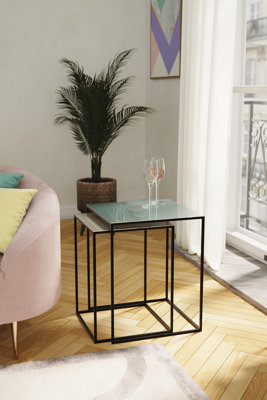 Fulham Nest Of Square Tables Black Frame, Blue & Grey