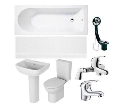 Full Bathroom Suite with Bath, 1TH Basin, Close Coupled Toilet, Toilet Seat, Basin Tap, Bath Filler, Straight Bath & Bath Waste