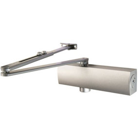 Full Cover Overhead Door Closer Variable Power 2 5 Left or Right Handed Silver