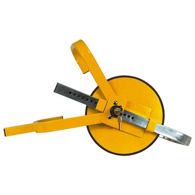 Full Face Round Wheel Clamp Lock - Solid Steel Construction With Highly Visible Security Yellow Lacquer - Adjustable