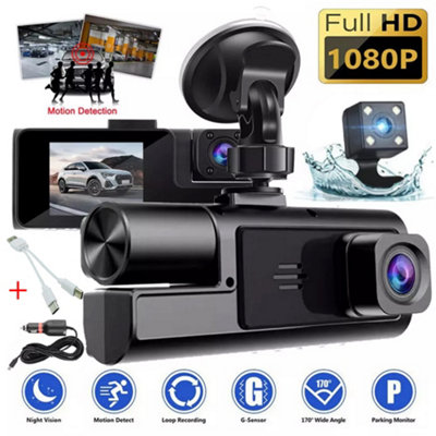 Full HD 1080p Triple Lens Dash Cam: Front, Cabin & Rear Vehicle Camera System
