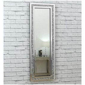 Full Length Crushed Diamond Glass Silver Frame Wall Mirror