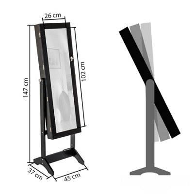 Full-Length Mirror - with hidden jewellery storage, organised, lockable  - black
