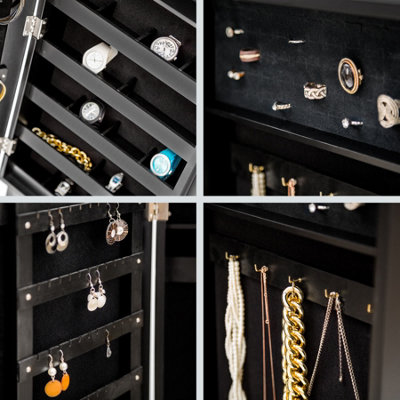 Full-Length Mirror - with hidden jewellery storage, organised, lockable  - black