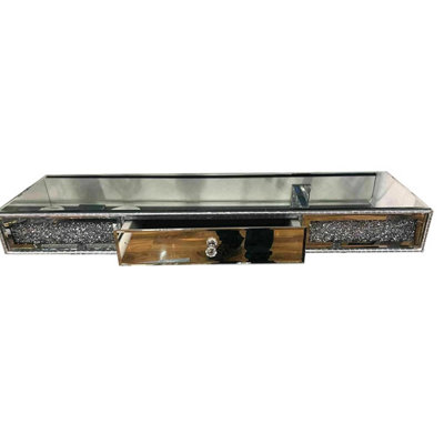 Full Mirror Top Crystal Diamond 1 Drawer Shelf