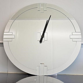 Full Mirrored Round Wall Clock 3 Strips Frameless Large