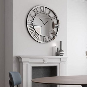 Full Mirrored Round Wall Clock Large Roman Numeral Silent