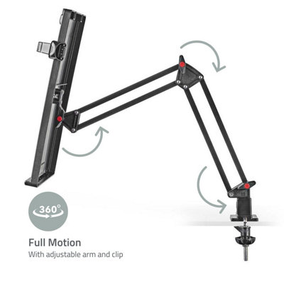 Full Motion Ergonomic Adjustable Desk Mount Copy Holder with Line Guide, Document Holder with Adjustable Arm and Clip