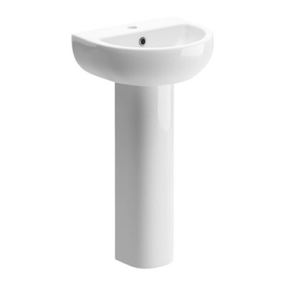 Full Pedestal Basin 450x400mm 1 Tap Hole Made from White Vitreous
