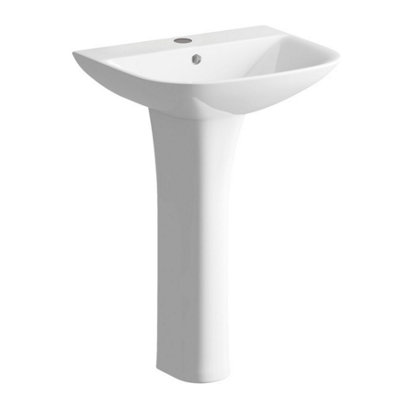 Full Pedestal Basin 560x450mm 1 Tap Hole Basin & Full Pedestal Made from White Vitreous