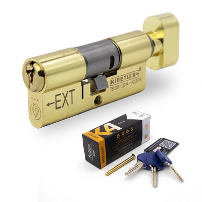 Fullex Kinetica+ K4 3-Star Thumbturn Euro Cylinder - Brass, 50/50 (100mm), 1 Extra (4 total)