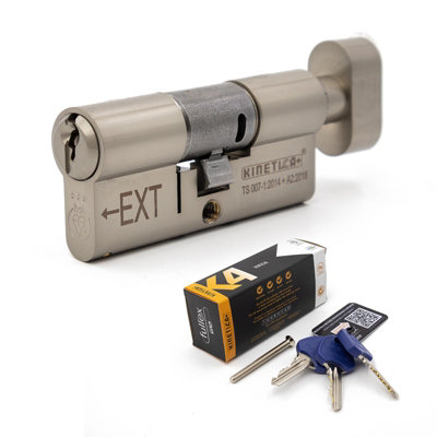 Fullex Kinetica+ K4 3-Star Thumbturn Euro Cylinder - Nickel, 40/40 (80mm), 1 Extra (4 total)