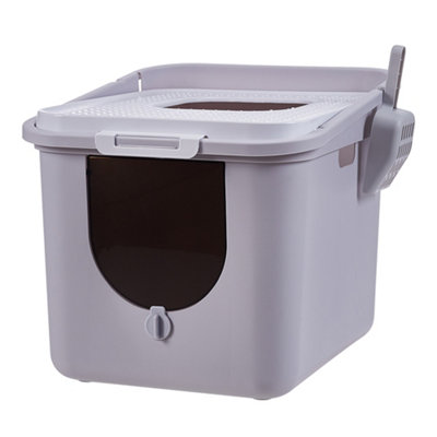 FULLY ENCLOSED ANTI-SPLASH AND ANTI-TRACKING CAT LITTER BOX WITH FLIP ...