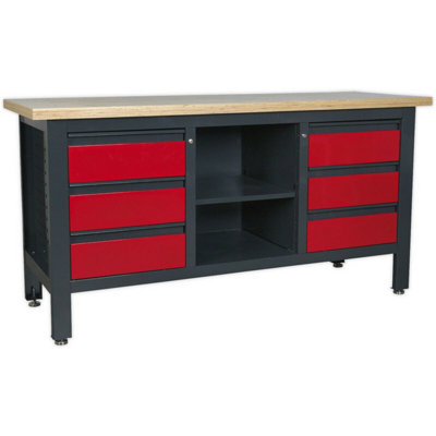 Fully Lockable Workstation- 6 Drawers & Adjustable Shelf Storage - MDF ...