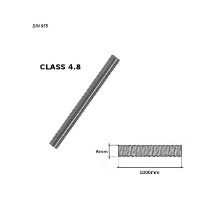 Fully Threaded Rod Zinc Plated Studding Bar Grade 4.8 - 1m Length - Diameter 6mm - Pack of 10