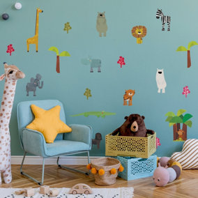 Fun Animals Wall Sticker Pack Children's Bedroom Nursery Playroom Décor Self-Adhesive Removable