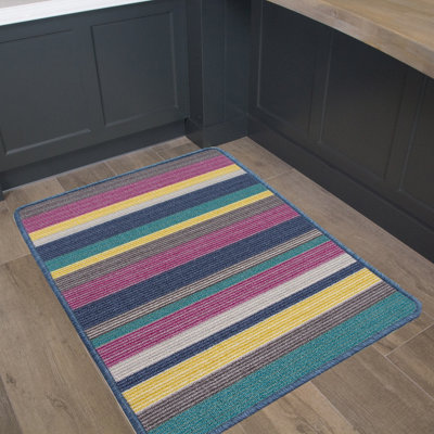 Fun Multicolour Striped Non Slip Washable Kitchen Utility Mat 120x160cm