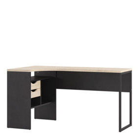 Function Plus Corner Desk 2 Drawers Black Matt and Oak