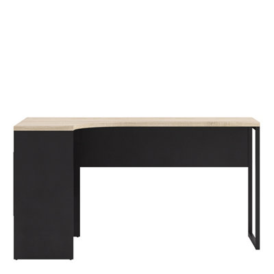 Function Plus Corner Desk 2 Drawers Black Matt and Oak