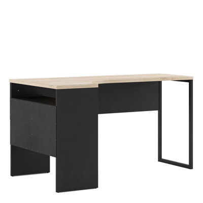 Function Plus Corner Desk 2 Drawers Black Matt and Oak