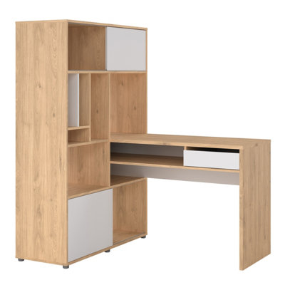 Function Plus Corner Desk with Bookcase Jackson Hickory/White | DIY at B&Q