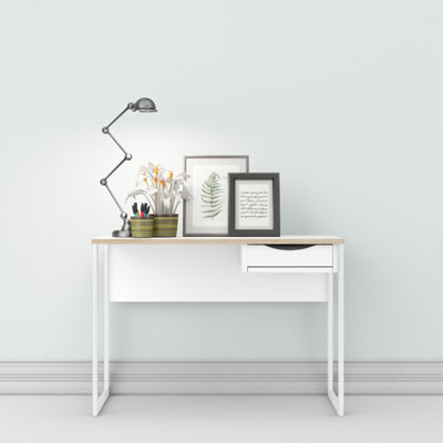 Function Plus Desk White with Oak Trim 1 Drawer (W) 110 X (H) 76.5 X (D ...