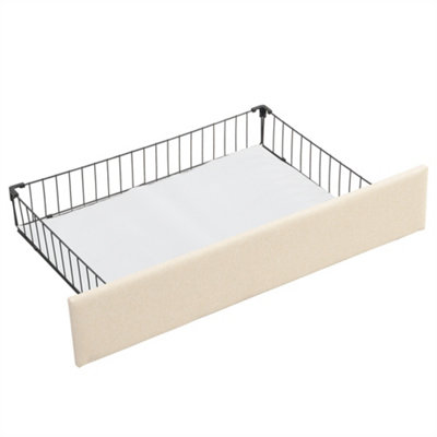 Functional bed, LED light bed, bedside pocket design, with four storage drawers, mattress not included, linen, beige
