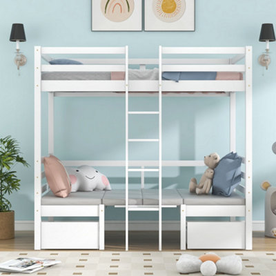 Functional Loft Bed Frame with Two Drawers Bunk Bed Frame Turn Into Upper Bed and Down